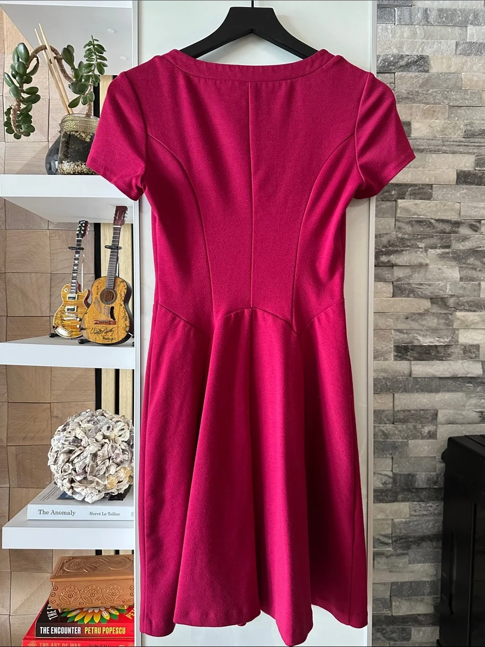 Women's Fuchsia Short-Sleeve Fit & Flare Dress